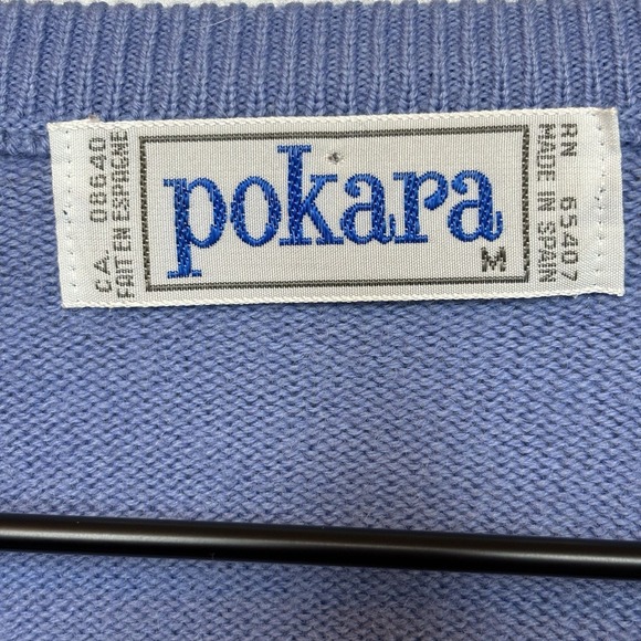 Vintage V-Neck Wool Blend Sweater Medium Blue Made in Spain Classic Minimalist - Picture 3 of 8